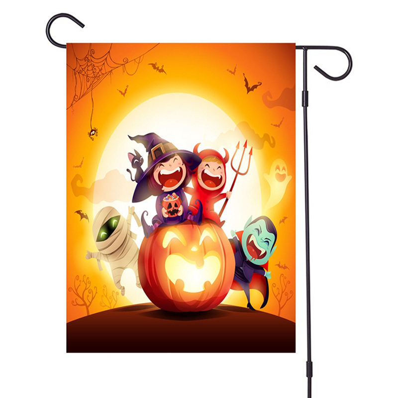 2020 New Halloween Garden Flag Cartoon Pumpkin Ghost Witch Bat Old Castle Print Seasonal Outdoor Hanging Decoration