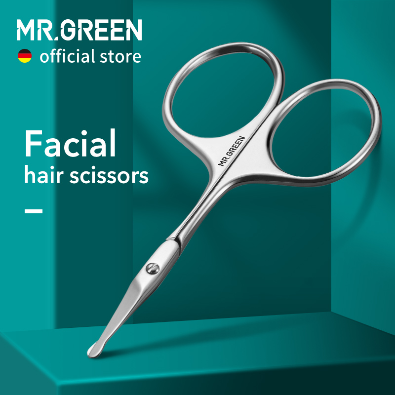 MR.GREEN Facial Hair Scissors Rounded Professional Stainless Steel Mustache Nose Hair Beard Eyebrows Eyelashes Trimming Clippers