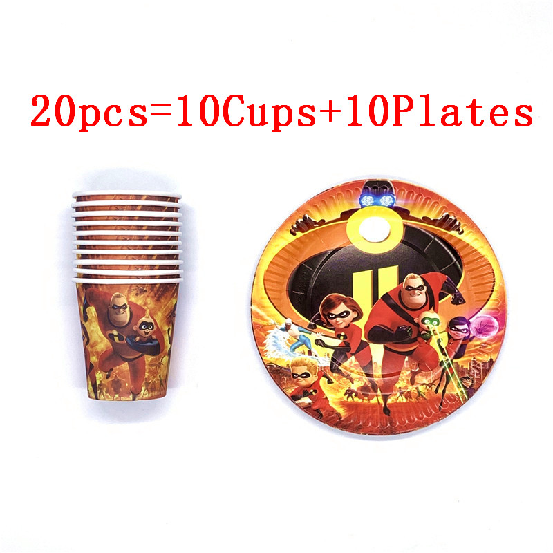 High Quality Party Decoration Cartoon The Incredibles Theme 20Pcs/40Pcs Wedding Birthday Party Paper Cups Plates Party Supplies