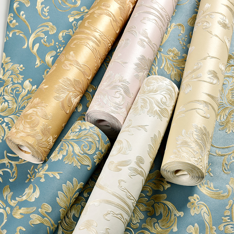 10M Home Wallpaper Modern Fashion Non-woven Embroidery Flower Wallpaper Bedroom Background Wall Roll 5 color