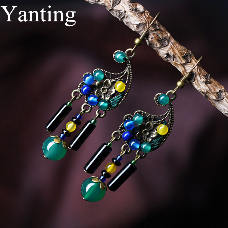 Yanting Classic Palace Luxury Dangle Earrings For Women Cashew Nuts Shape Handmade Natural Stone Ethnic Bohemian Earrings Brinco