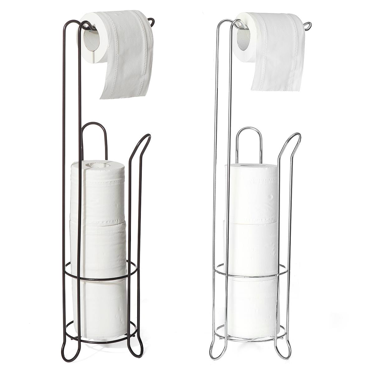 Paper Roll Stand Storage Toilet-Paper-Holder-Stand-Reserve-Storage-Dispenser-Free-Standing-Holder-Bathroom-Roll-Tissue-Chrome