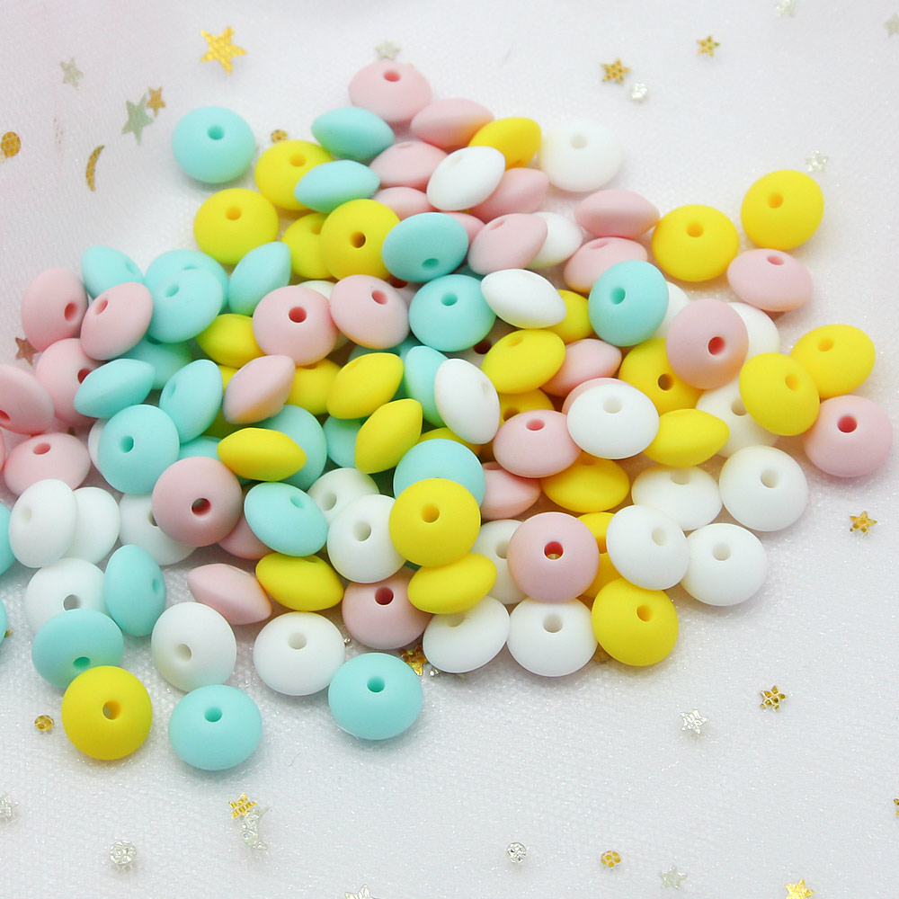 Cute-idea 10Pcs 12mm silicone lentil beads loose abacus teether bracelet necklace chain handmade jewelry chewable teething baby