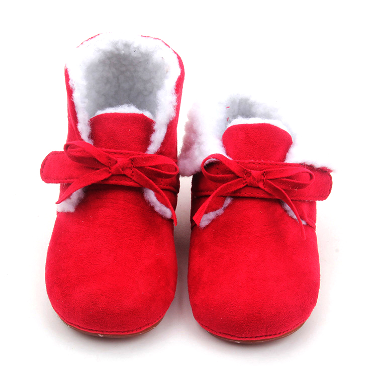 Factory Wholesalechristmas Red Bowknot Plush Baby Boots