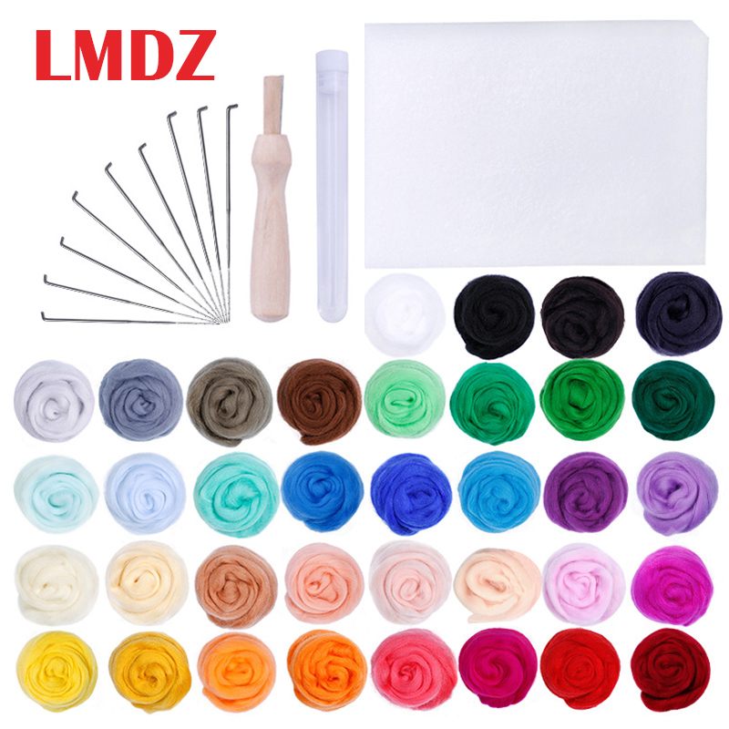 LMDZ DIY Needle Felting Starter Kit 36 Colors 3g Wool Fiber & Handcraft Tools Set Felt Tools Wool Fiber Kit For DIY Needlework