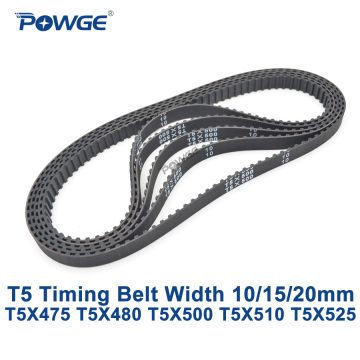 POWGE T5 Synchronous timing belt C=475/480/500/510/525 Width 10/15/20mm Teeth 95 96 100 102 105 Rubber T5X480 T5X500 T5X510