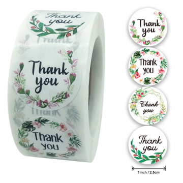 1inch 4 design flowers thank you stickers round scrapbook packaging sealing labels stationery stickers 50 sheets per roll