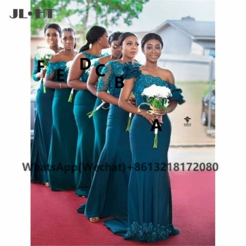 Teal Mermaid Bridesmaid Dresses with Lace Wedding Party Dress Robe Demoiselle D-honneur Cheap Zipper Back Affrican Wedding Guest