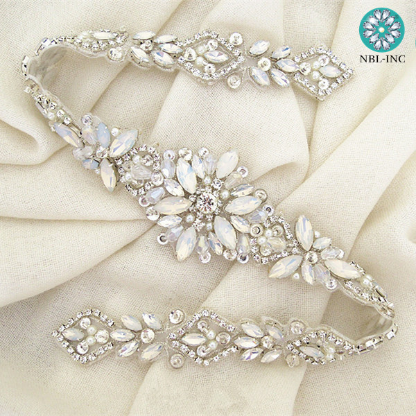 (1PC) Wedding belt silver rhinestone applique rose gold bridal crystal beaded applique iron on for wedding dresses WDD0919