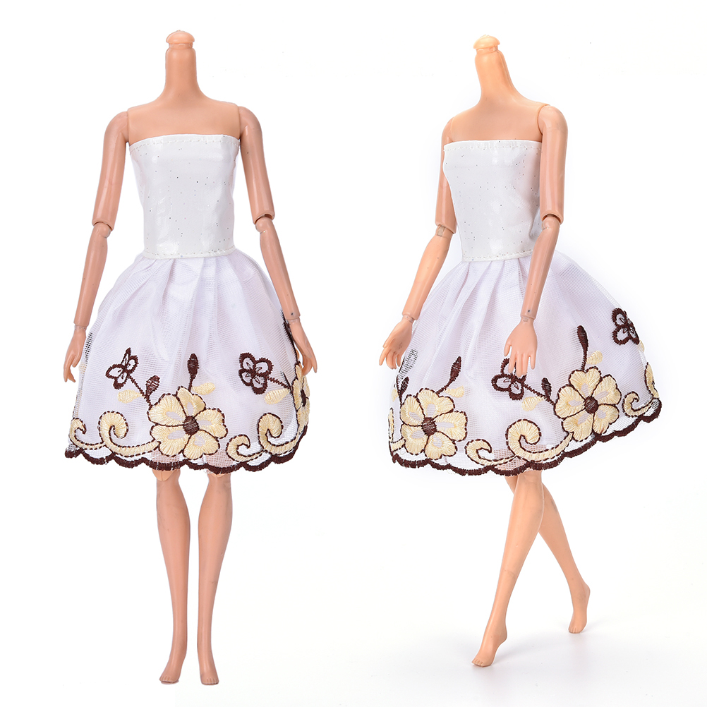 1 Pcs White Strapless Mini Handmade Embroidery Flower Dress For Doll Clothing High Quality