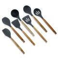 Silicone kitchen utensils tool set with wooden handle