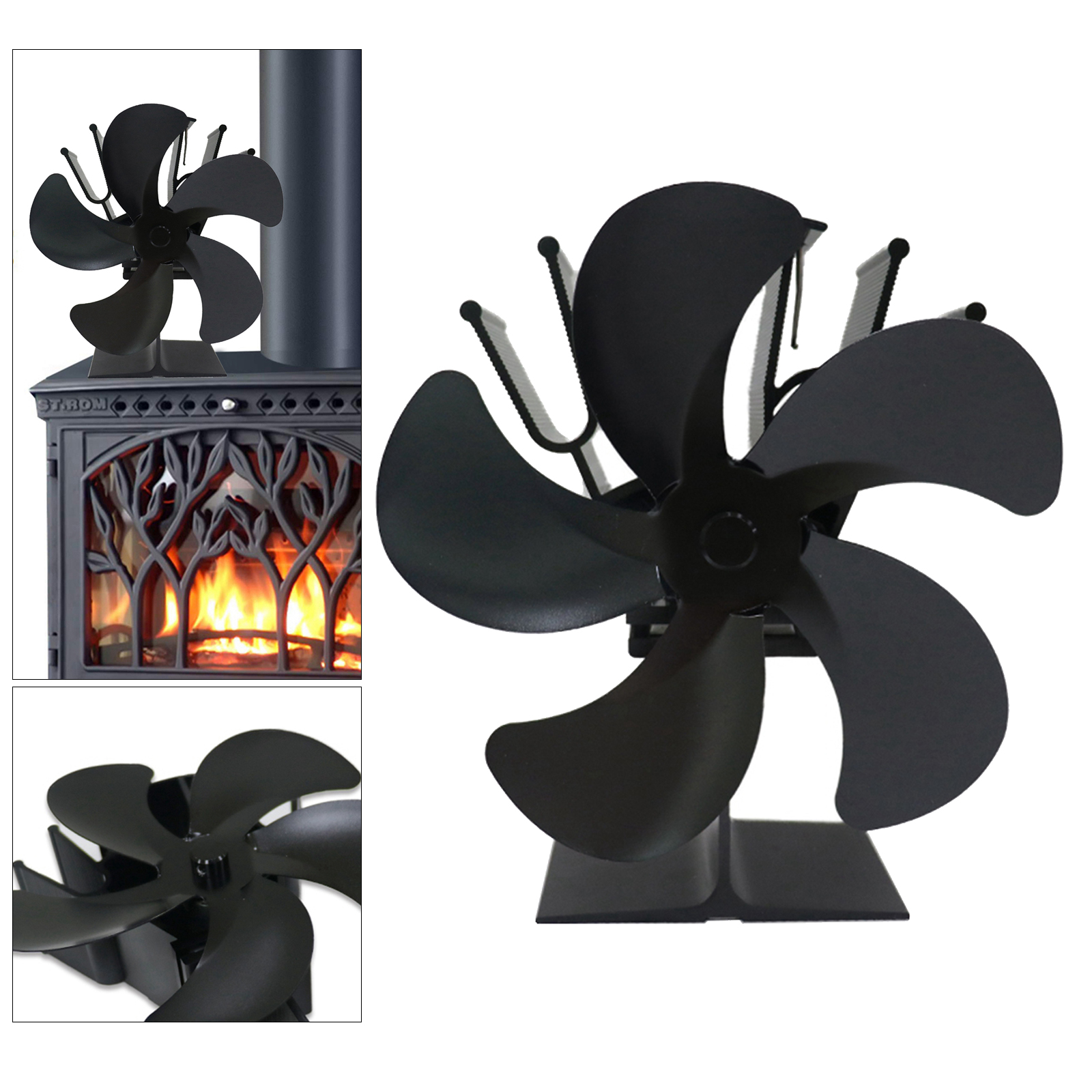 Stove Fan 5 Blades 55-75° C Start Silent Operation Heat Powered Stove Fan Eco Fan for Wood Stove/Fireplace/Gas/Pellets/Wood/Logs