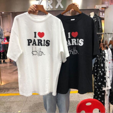 I Love Paris Print T shirt Woman Spring Summer New Short Sleeve Round Neck Women Tops Casual Loose T-shirt Femme