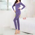 Women Sleepwear Autumn Winter Lace Round Neck Thermal Long Thin Section Sets Lined 2 Pcs Underwear Top & Bottom Pajama SUITs#