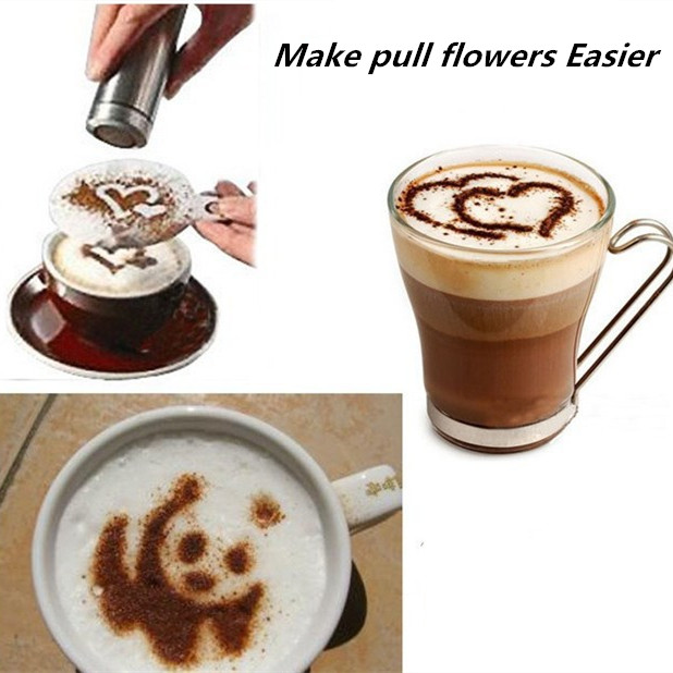 16Pcs Mold Coffee Milk Cake Cupcake Stencil Template Coffee Barista Cappuccino Template Strew Pad Duster Spray Tools
