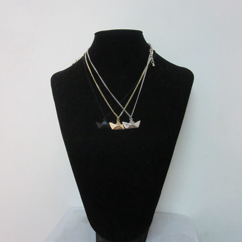 6pcs/lot lastest fashion jewelry accessories metal paper folded flexagon faced gold ingot shaped boat pendant necklace
