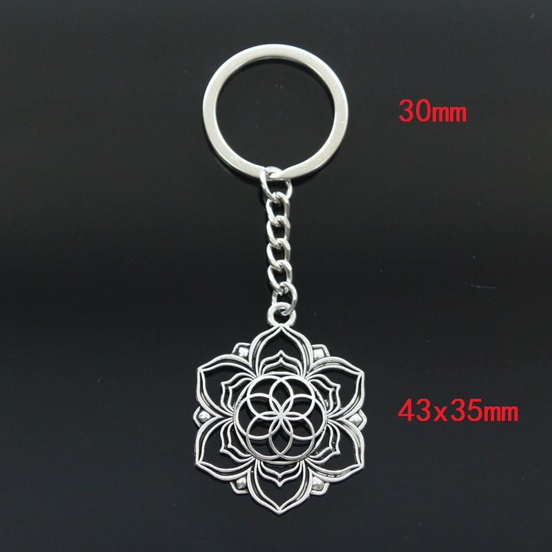 Hot Fashion Yoga Flower Of Life Datura Stramonium 43x35mm Pendant 30mm Key Ring Metal Chain Silver Color Men Car Gift Keychain