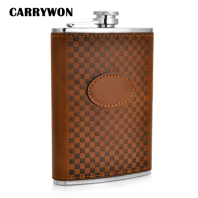 Carrywon 9oz Alcohol Flask Pu Leather Stainless Steel Mini Hip Flask Camp Outdoor Portable Hip Flask Men Outdoor Travel Flagon