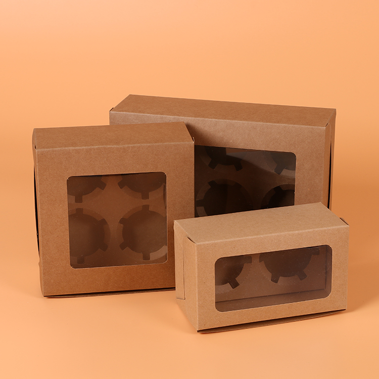 Muffin packaging boxes 2/4/6 cupcake boxes,Kraft paper gift cake box with pvc window,craft paper box 20pcs/lot