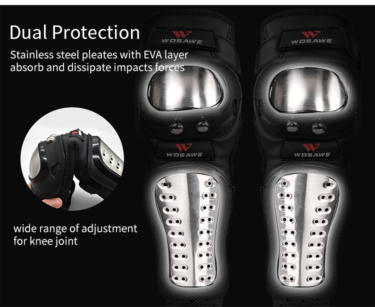 WOSAWE 4Pcs/Set Elbow & Knee Pads Stainless Steel Body Protector Sports Motorcycle Motocross Protective Gear Guards Armor Kit