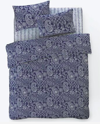 DowryWorld-Bohemian Double Duvet Cover Set Navy %100 Cotton