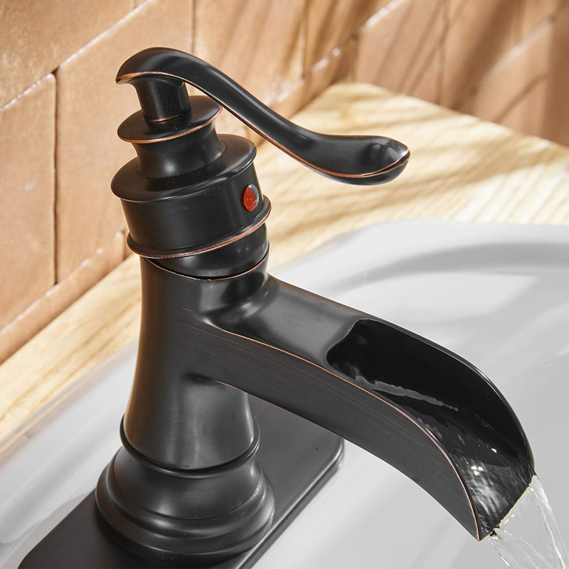 Quyanre ORB Black Waterfall Bathroom Sink Faucet Hot Cold Water Mixer Crane With Cover Plate Bathroom Mixer Torneira Banheiro