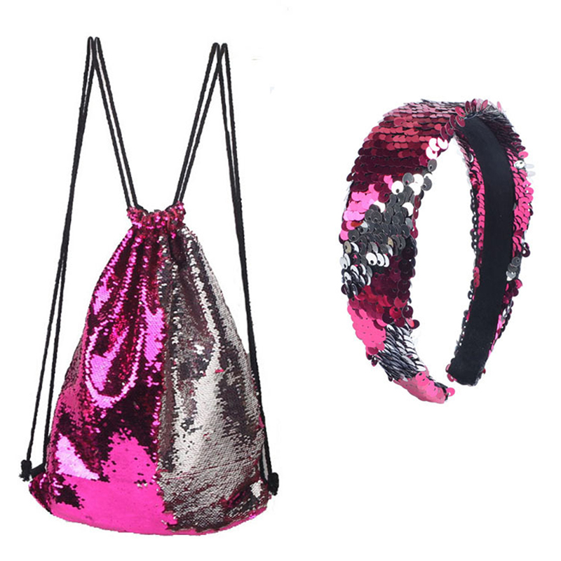 Mermaid Sequin Drawstring Backpack Women Glittering Sequins Shoulder Bag Magic Reversible Glitter Drawstring Backpack Teenagers