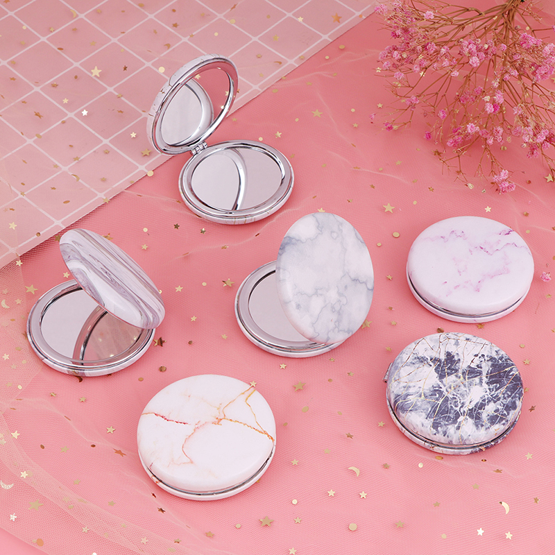 1PCs Marble Pattern Portable Double Sided Mirror Foldable Pocket Makeup Mirror Women Girls Beauty Cosmetic Compact Mirrors