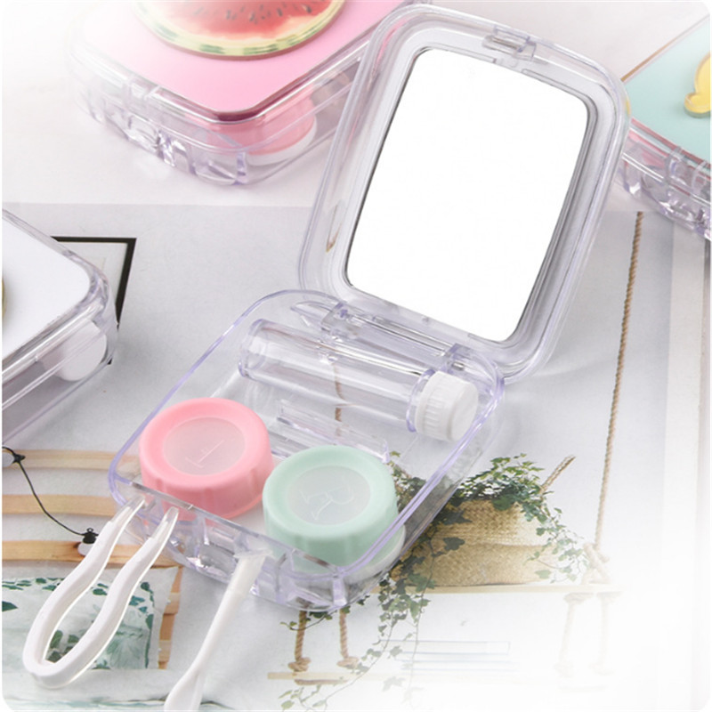 NEW 1PCS Portable DIY Acrylic Cute Fruit Orange Watermelon Contact Lens Case with Mirror for Color Lenses Gifts for Girls Women