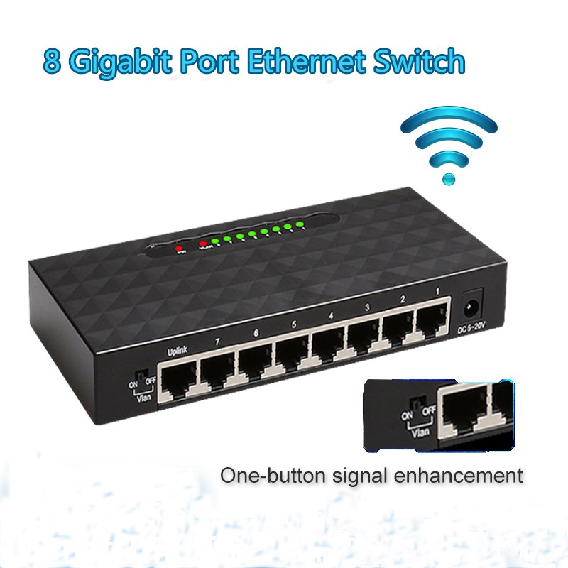 8 Gigabit Port Network Switch 10/100/1000Mbps Fast Ethernet Switch Lan Hub Full/Half duplex Ethernet Desktop Network Switcher