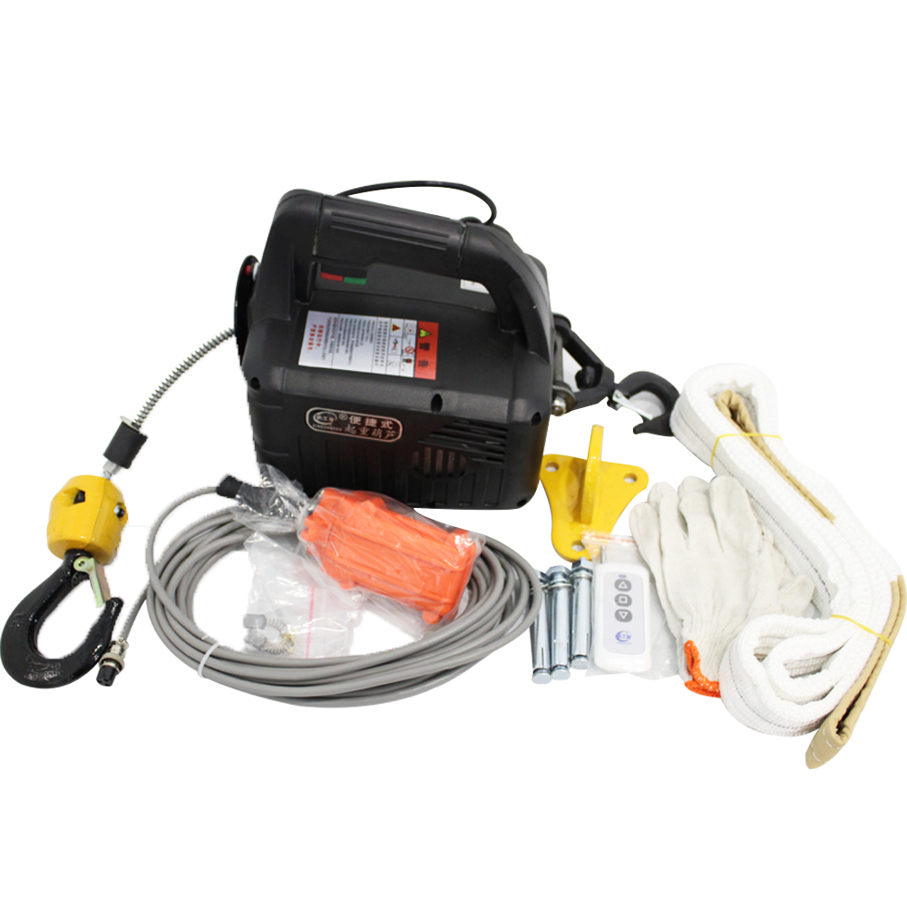 500KG 7.6M Portable electric winch hand winch traction block electric steel wire rope lifting hoist towing rope