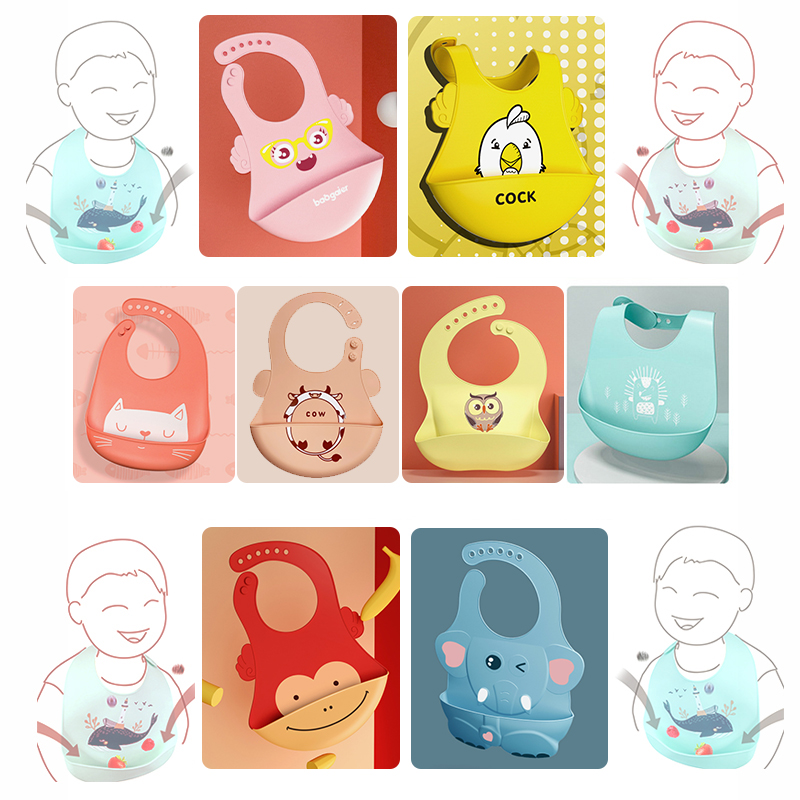 2020New Baby Bib Adjustable Different styles Animal Picture Waterproof Saliva Dripping Bib Soft Edible Silicone As For Kids Gift