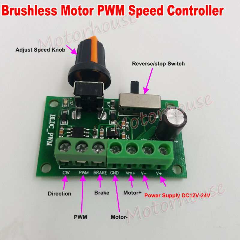 DC 12V-24V Adjustable Inner Driver BLDC PWM Brushless Motor Speed Controller With CW CCW Forward and reverse switch