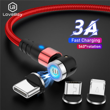 lovebay 540 Rotate 3A Magnetic Cable Mobile Phone Charging Cables Micro USB Cable USBC Type C Charger For iPhone 12 Charge Wire