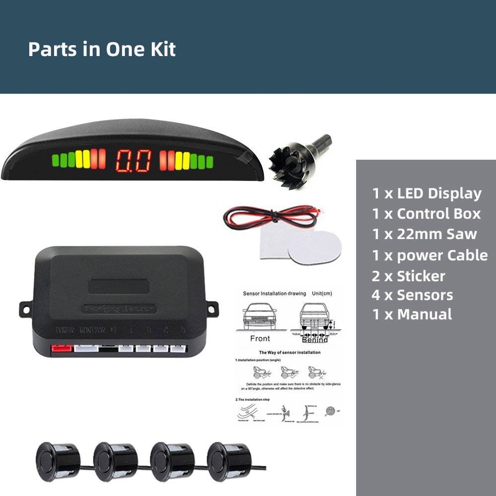 Parking Sensor Car Parking Kit LED Display 4 Sensors 22mm Backlight Reverse Backup Radar Monitor System 12V 8 Colors