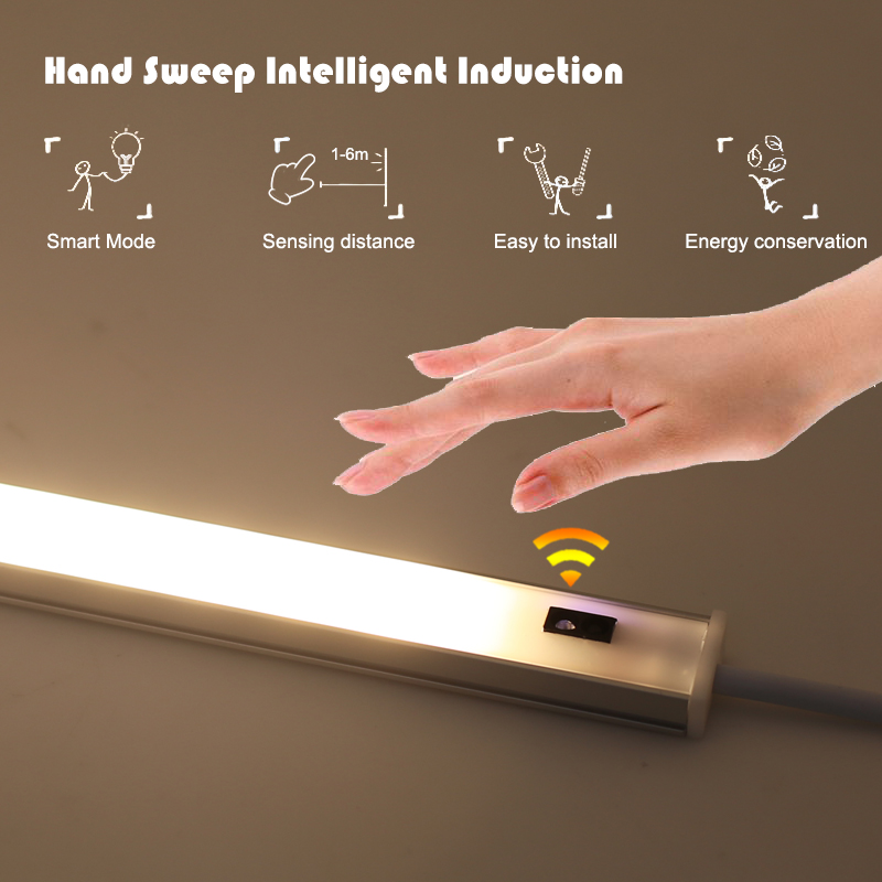5V USB LED Under Cabinet Kitchen Lights 3 Colors 30/40/50cm Hand Sweep Sensor Lamp High Brightness Bedroom Wardrobe Lighting
