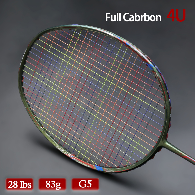 Colorful Strings Offensive Type 4U 83g Carbon Fiber Badminton Rackets Strung Professional Racquet With Bags Padel Speed Sports