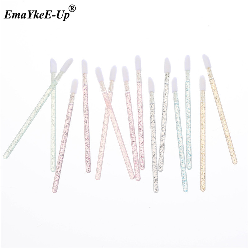 50pcs Women's Fashion Disposable Lip Brush Applicator Mascara Wands Crystal Cosmetic Eyelash Brush Make Up Brushes Tools