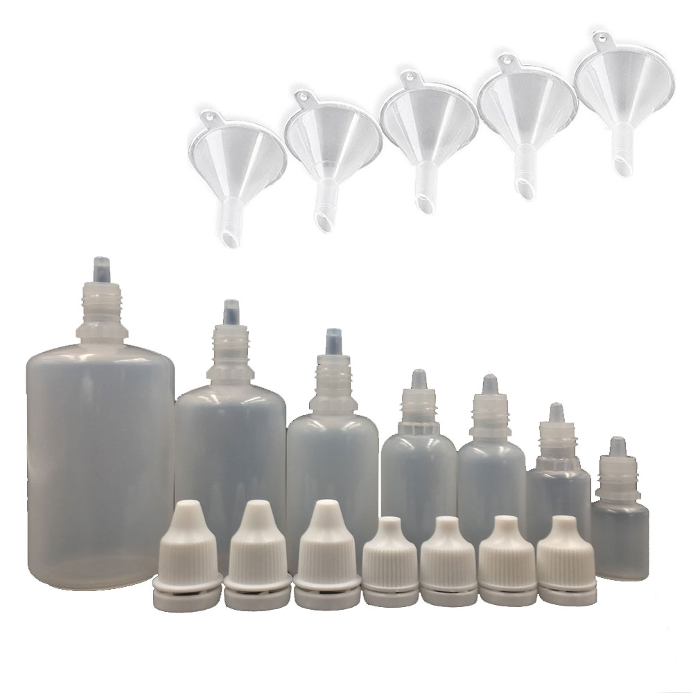 50pcs 10ml LDPE Plastic Empty Squeeze Eye Juice Liquid Dropper Bottles with 50 bottles of 10 funnels