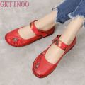 GKTINOO Spring Fashion Flower Design Round Toe Soft Bottom Flat Shoes Vintage Genuine Leather Women Flats Girl Loafer Large Size