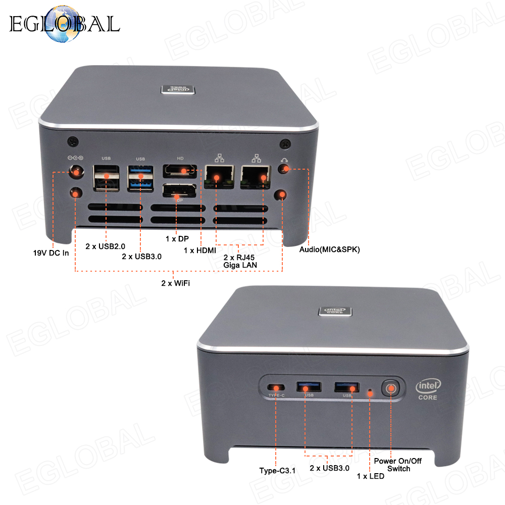 EGLOBAL NEW Core i9 10980HK i7 10750H Intel Mini PC 2 Lans Windows 10 2*DDR4 2*NVMe Gaming Computer DP HDMI Type-C 3x4K Display