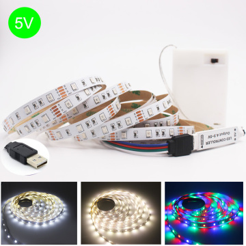 TV LED strip light battery USB 2835 SMD DC 5V Cable Power Chandelier Night Lamp Desktop PC Screen Backlight RGB light 5M