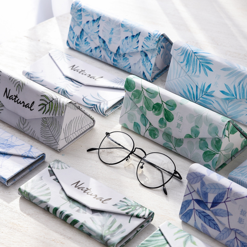 Student myopia folding glasses case sunglasses women and men glasses box fresh portable flamingo leaves banana leaf glasses box