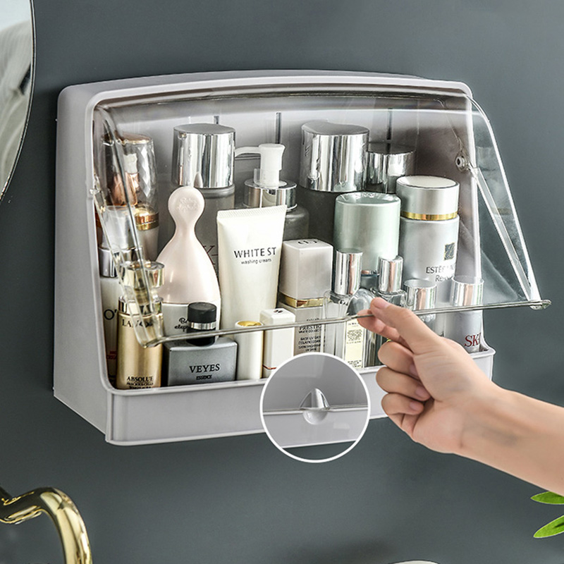 ONEUP New Makeup Organizer Storage Box Large Capacity Cosmetic Wall Paste Sealed Square Storage Box Removable Kitchen