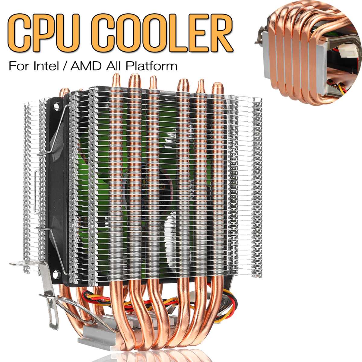 LGA2011 X79 X99 3 Pin Dual Tower CPU Cooler Fan 6 Heatpipe Cooling Fans Radiator Heatsink Fan For Intel 1150/1151/1155 For AMD