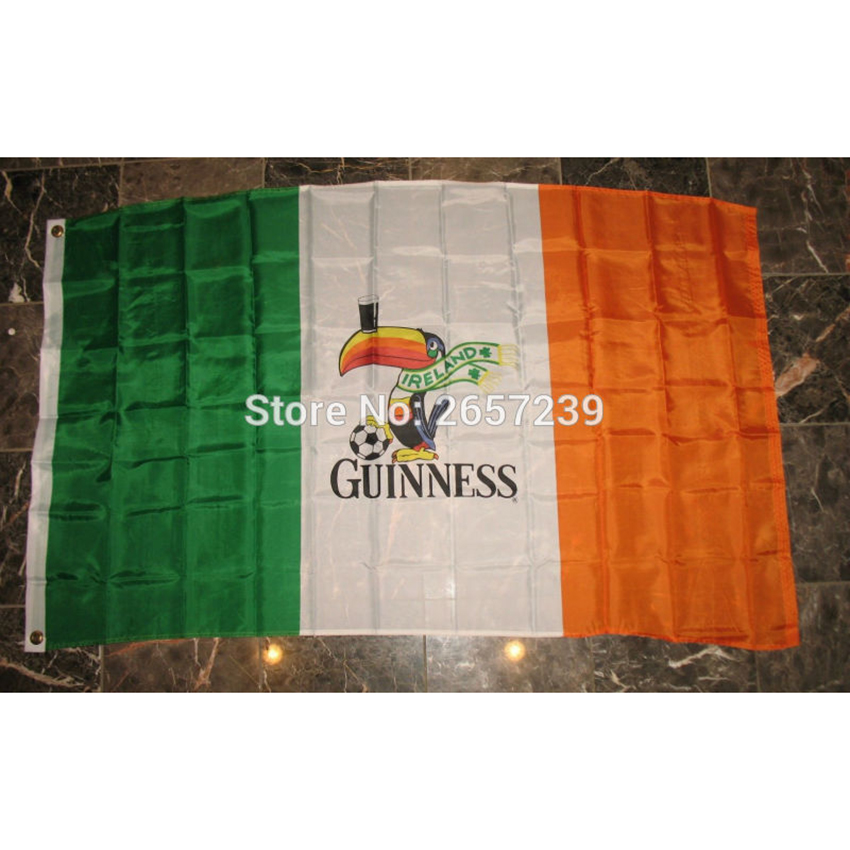 Ireland Irish Guinness Beer Flag 3x5FT Banner 100D 150X90CM Polyester Brass Grommets Double sided stitched, Free Shipping