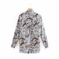 Women Butterfly Flower Printing Long Sleeve Shirts Female Turndown Collar Blouses Casual Lady Loose Tops Blusas S8171