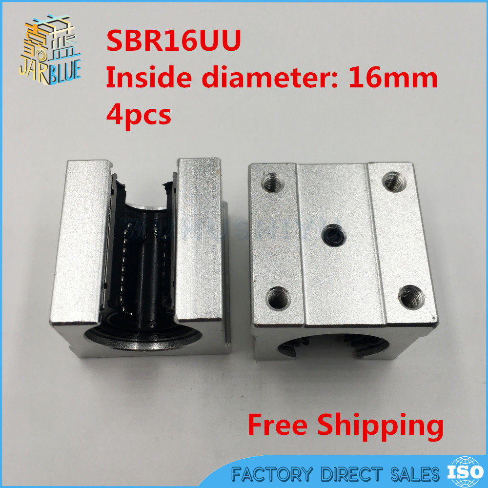 Free Shipping 4pcs SBR16UU aluminum block 16mm Linear motion ball bearing slide block match use SBR16 16mm linear guide rail