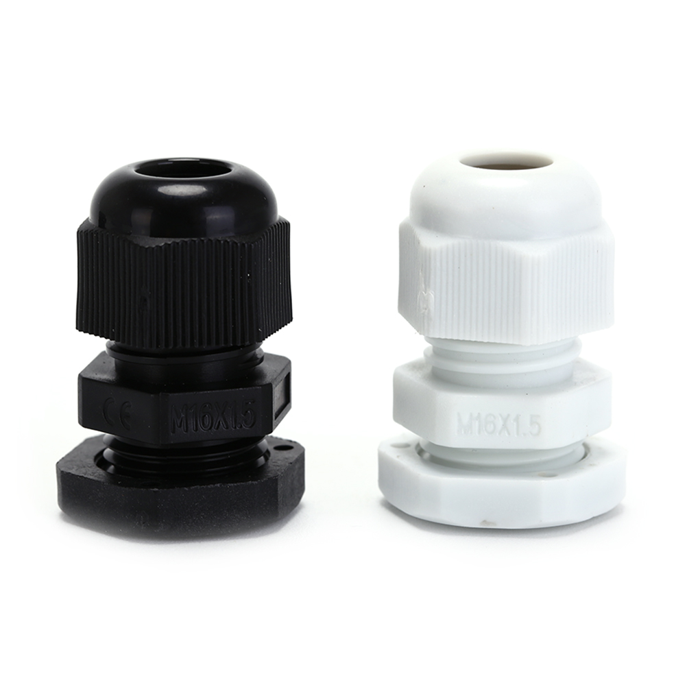 10pcs/lot IP68 M16 X 1.5 Black / White Cable CE Waterproof Nylon Plastic Cable Gland Connector