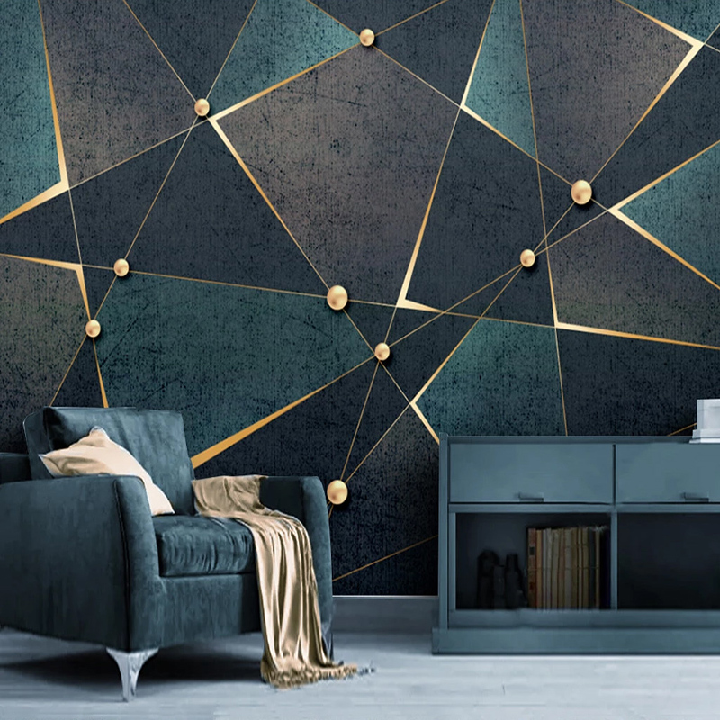 Self-Adhesive Wallpaper Modern Creative 3D Geometric Lines Golden Abstract Waterproof Canvas Photo Murals Living Room 3D Sticker